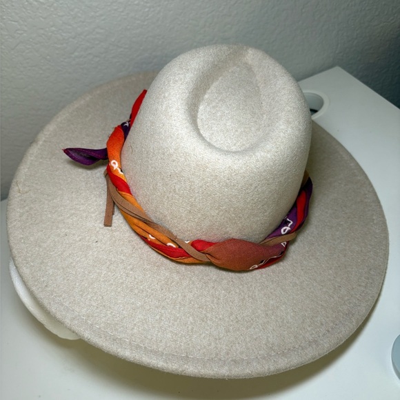 Nomad Boutique Boho Cream RANCHER HAT WITH SCARF TRIM Wool Blend - Picture 5 of 13